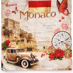 Monaco Themed Scarf with Vintage Car and Floral Design